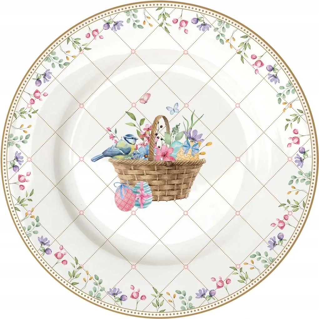 Desszert tányér porcelán húsvéti virágok 19cm nyuszi