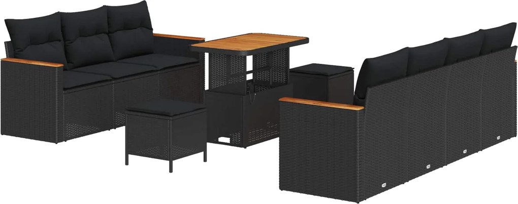 vidaXL Kerti Kanapé Szett párnával 14 pcs Fekete polirattan