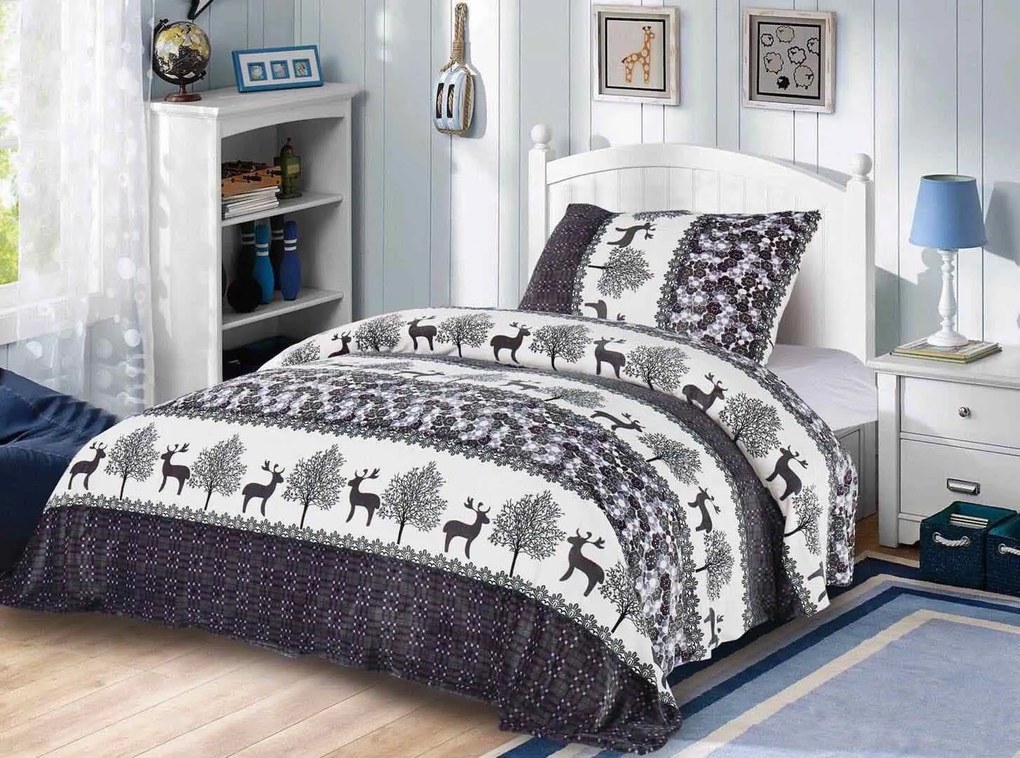 Mikroplüss ágyneműhuzat Karácsonyi rénszarvasok szürke