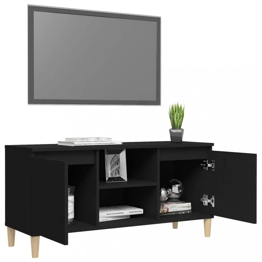 fekete TV-szekrény tömör falábakkal 103,5 x 35 x 50 cm