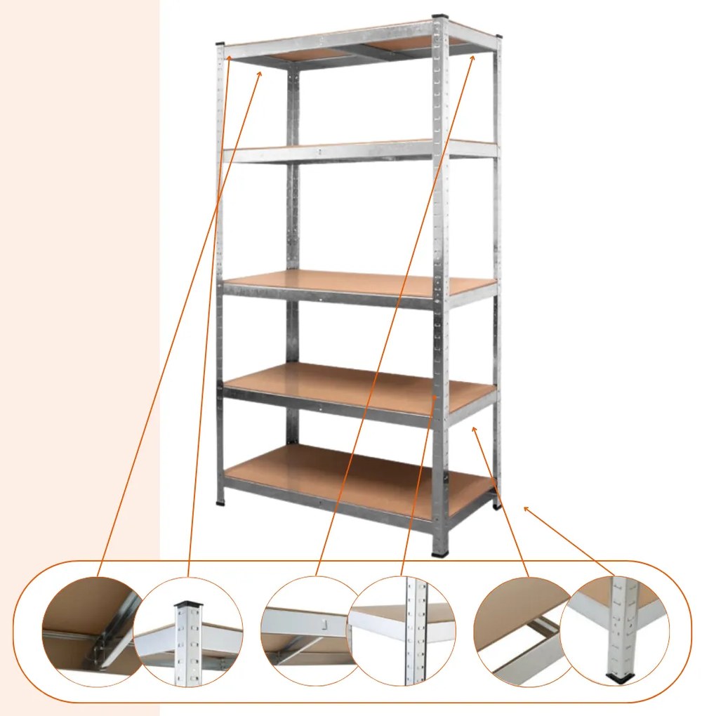 HEAVY nagy teherbírású polc, max. 875kg, 90x40x180cm, ezüst Jurhan