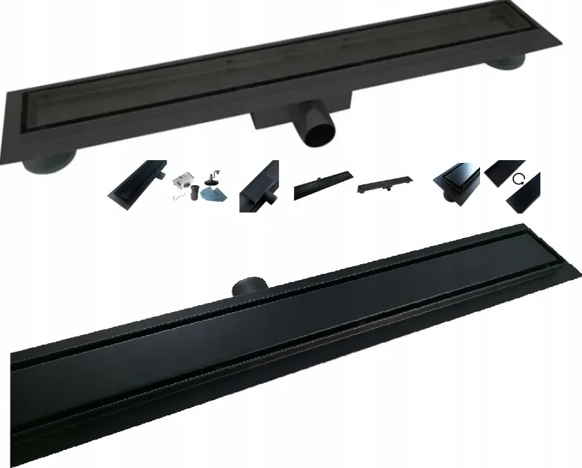 Lineáris zuhanyfolyóka 30cm alacsony 52mm csemperagasztáshoz Fekete 2in1