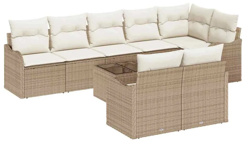 Kerti Kanapé Szett párnával 9 pcs Bézs és fehér Poli rattan