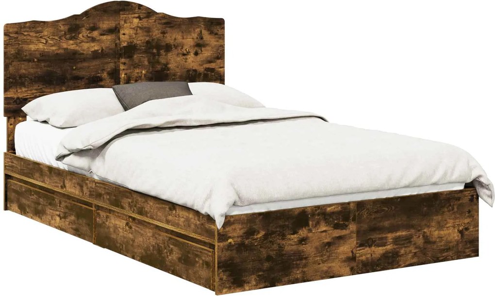vidaXL Tárolós Ágy fejtámlával Füstölt tölgy 135 x 190 cm Faanyag
