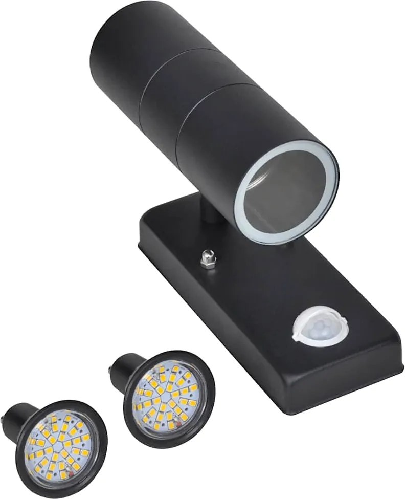 vidaXL LED Fal Lámpa Rozsdamentes Acél Henger Alakú Fekete Érzékelő