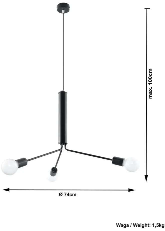 Fekete függőlámpa fém búrával ø 74 cm Donato – Sollux