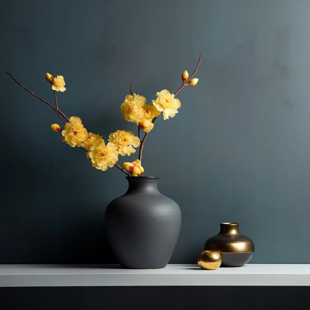 Vászonkép Canvas Dekoráció Sárga Virágok Váza Arany Fekete 80x80