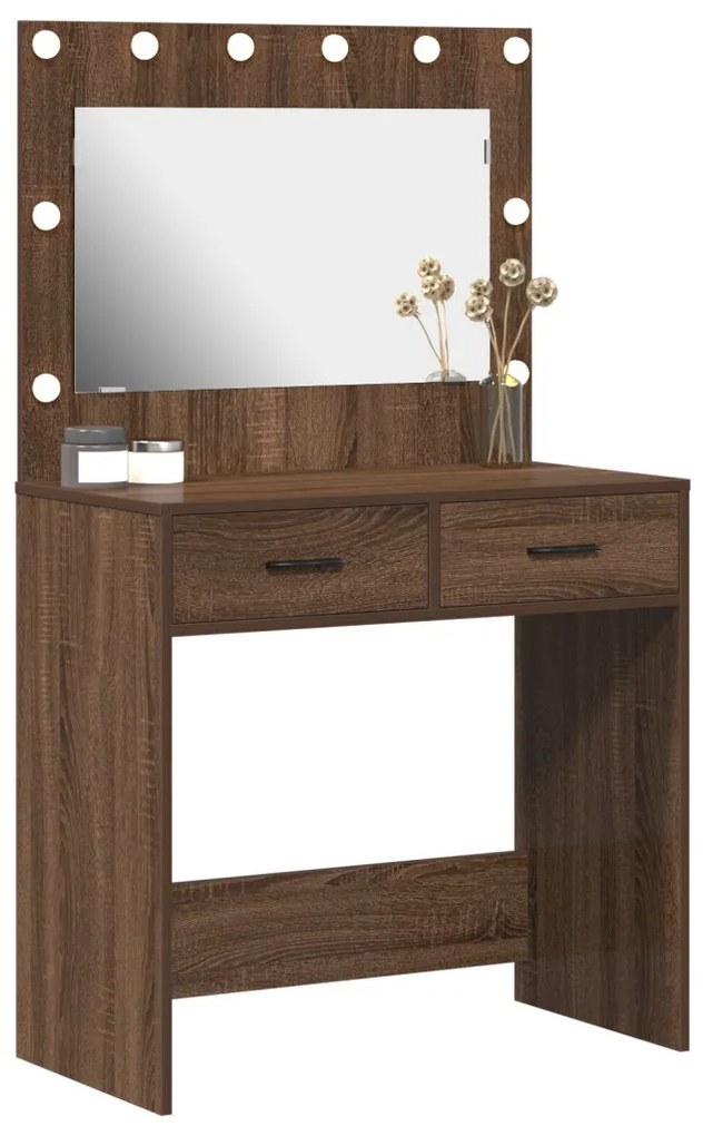 Sminktükör LED Világítással Barna Tölgy 78,5x41x135 cm