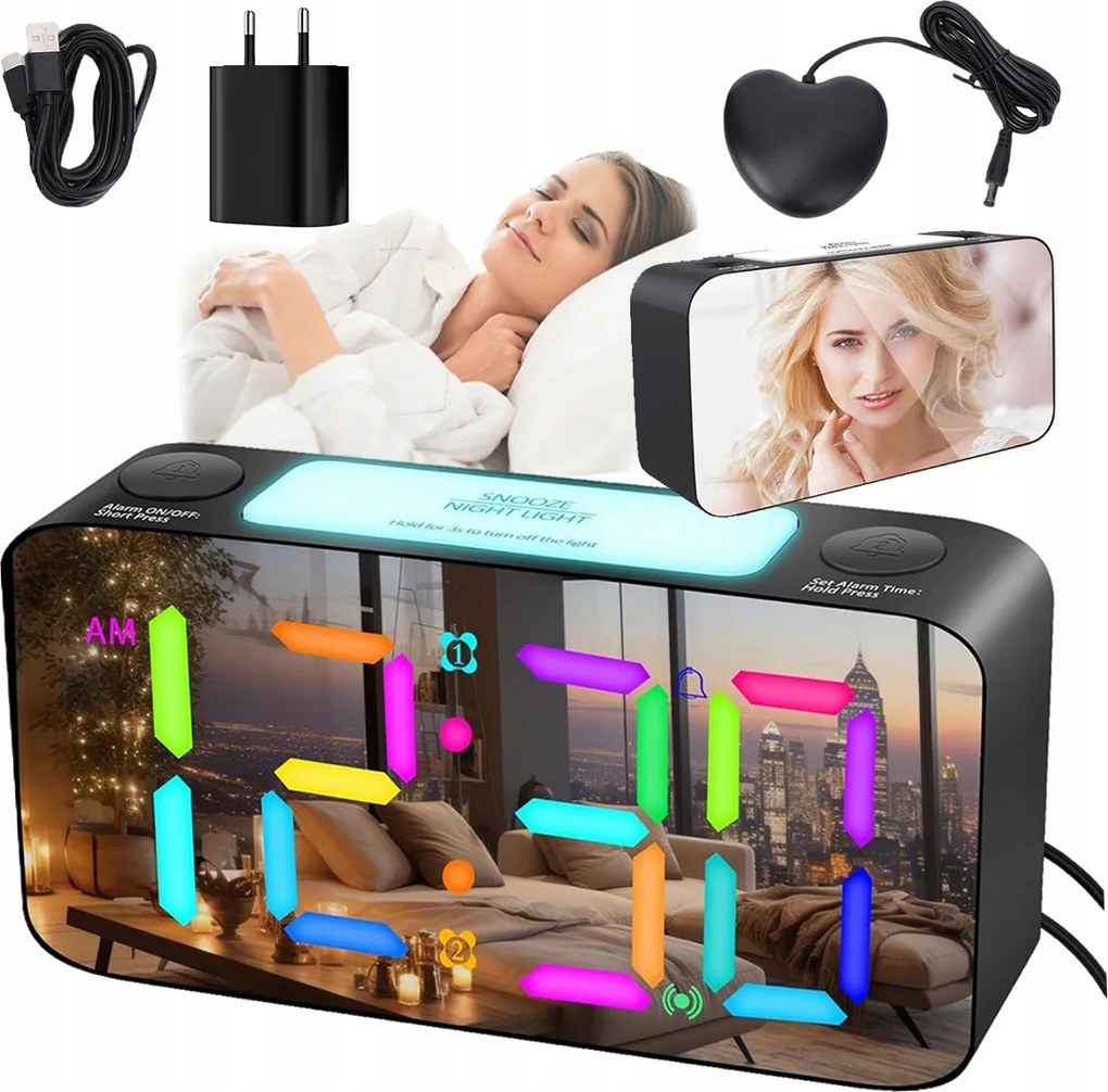 Elektronikus Óra Digitális Ébresztőóra Led Színes Riasztás