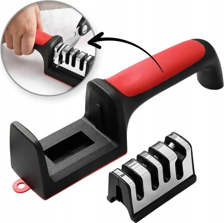 Konyhai kés- és ollóélező, háromfázisú, fekete-piros K