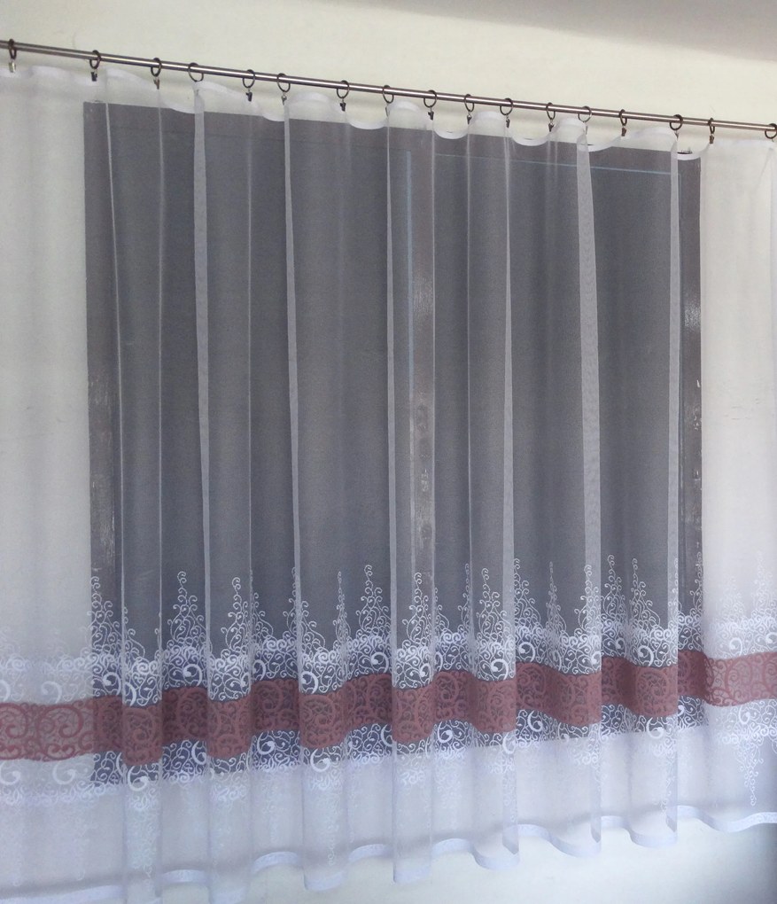 Mg Függöny 623/768 fehér/BR Rózsaszín 400x140cm Kész Szalaggal Skr