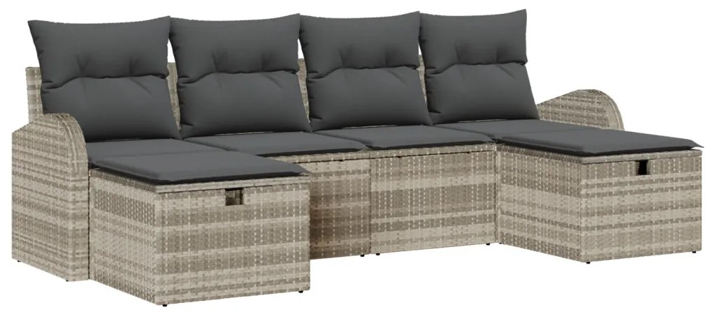 6 Részes Kerti Kanapé Szett Párnával Világosszürke Poly Rattan