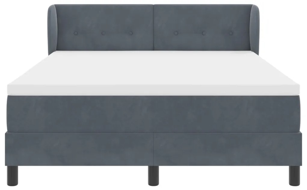 Boxspring Ágy Matrac, Sötétszürke, 140x190 cm, Bársony