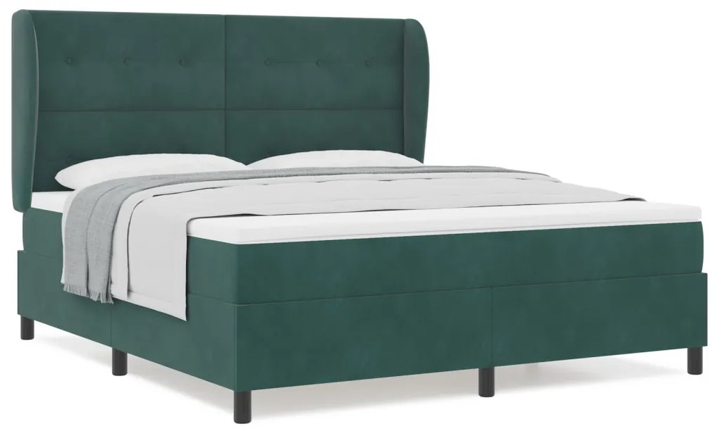 Boxspring Ágy Matraccal Sötétzöld 180x200 cm Bársonyos