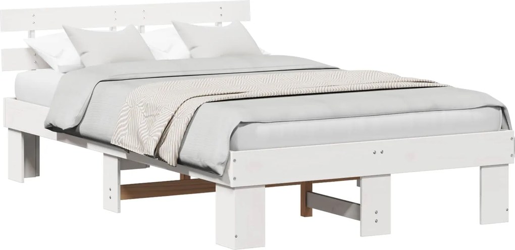 vidaXL Ágykeret fejtámlával Fehér 135 x 190 cm Tömör fenyőfa