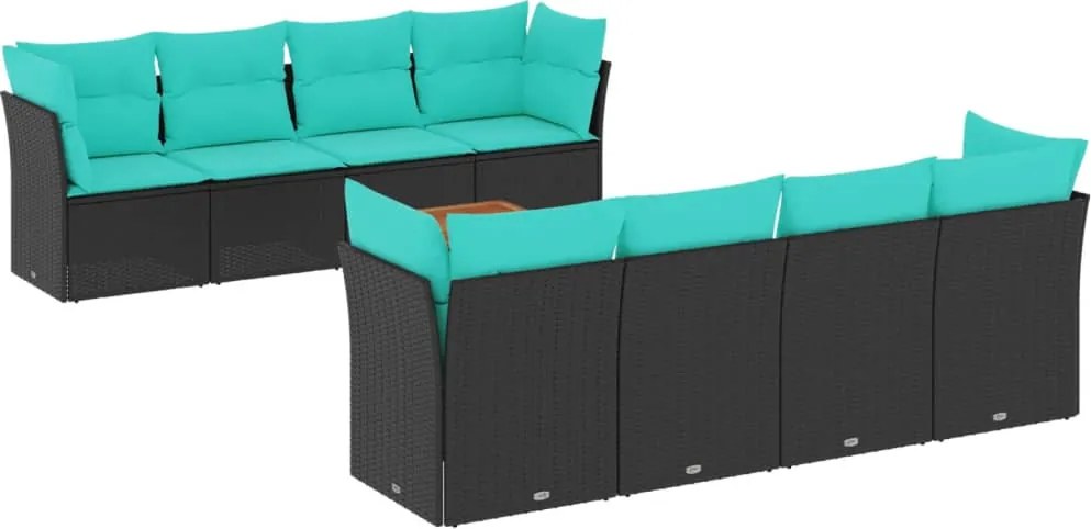 vidaXL 9 részes fekete polyrattan kerti ülőgarnitúra párnával