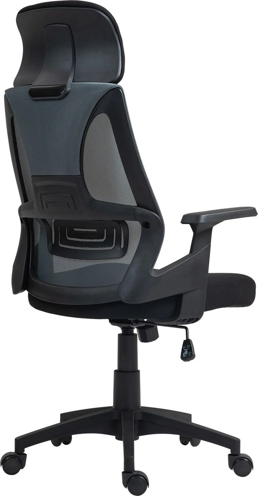 HOMCOM Ergonomikus Billenthető Irodai Szék Ágyéki Támasszal, Forgatható Asztali Szék Fejtámasszal és Állítható Magassággal Tanulmányhoz, Légáteresztő