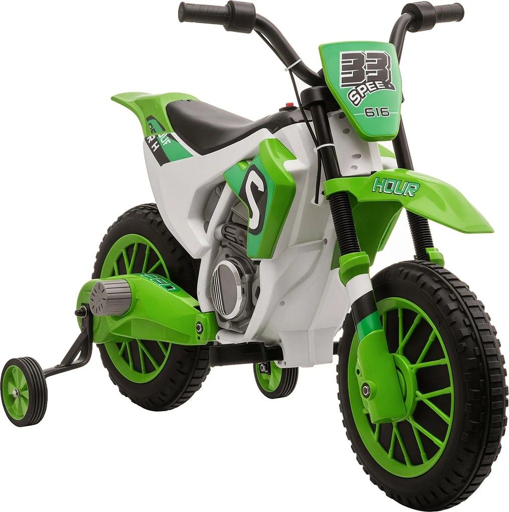 HOMCOM Gyerek Elektromos Motor 12V - Zöld+Fehér Fém, 106,5 x 51,5 x 68 cm | Aosom