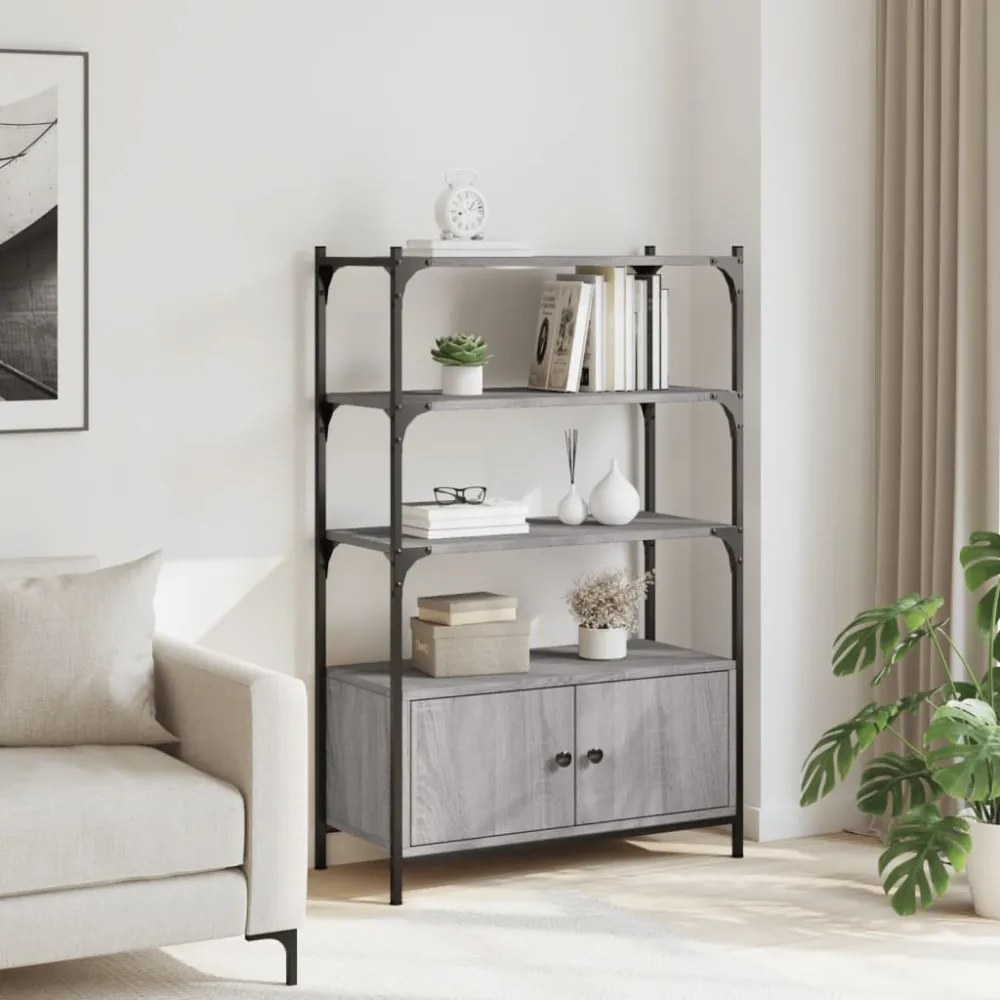 3 szintes szürke sonoma szerelt fa könyvespolc 70x30x109,5 cm