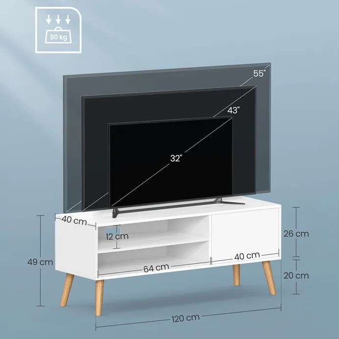 TV-állvány 120 × 40 × 49 cm, MDF, fehér AKF-E1146 WT