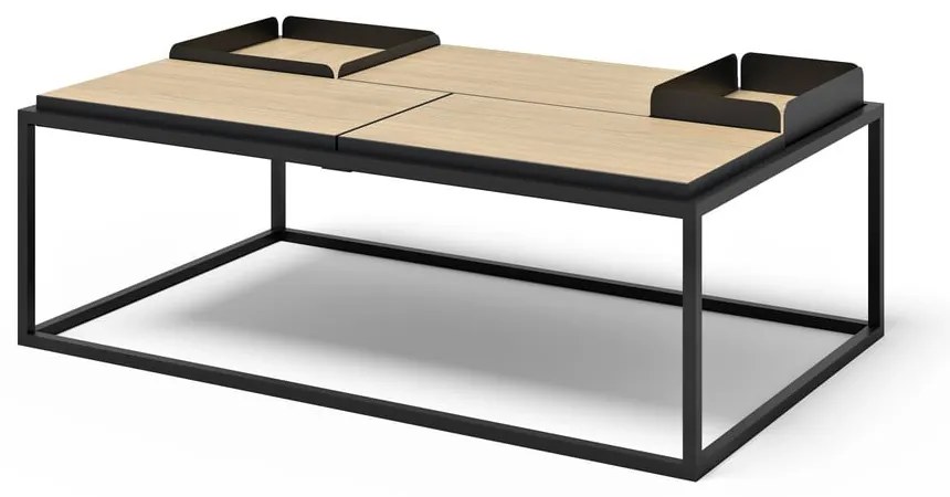 Fekete-natúr színű dohányzóasztal tölgyfa dekoros asztallappal 75x120 cm Douro – TemaHome