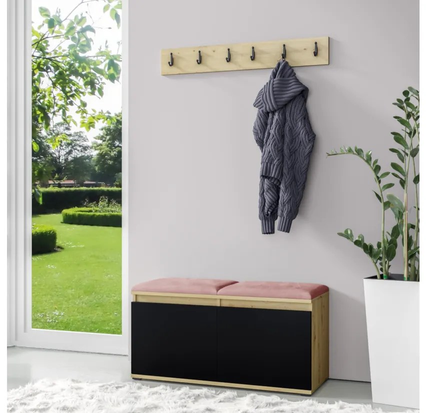 EUGENIO 5 előszoba összeállítás, 100x49,5x40, tölgy artisan/černá/trinity 15