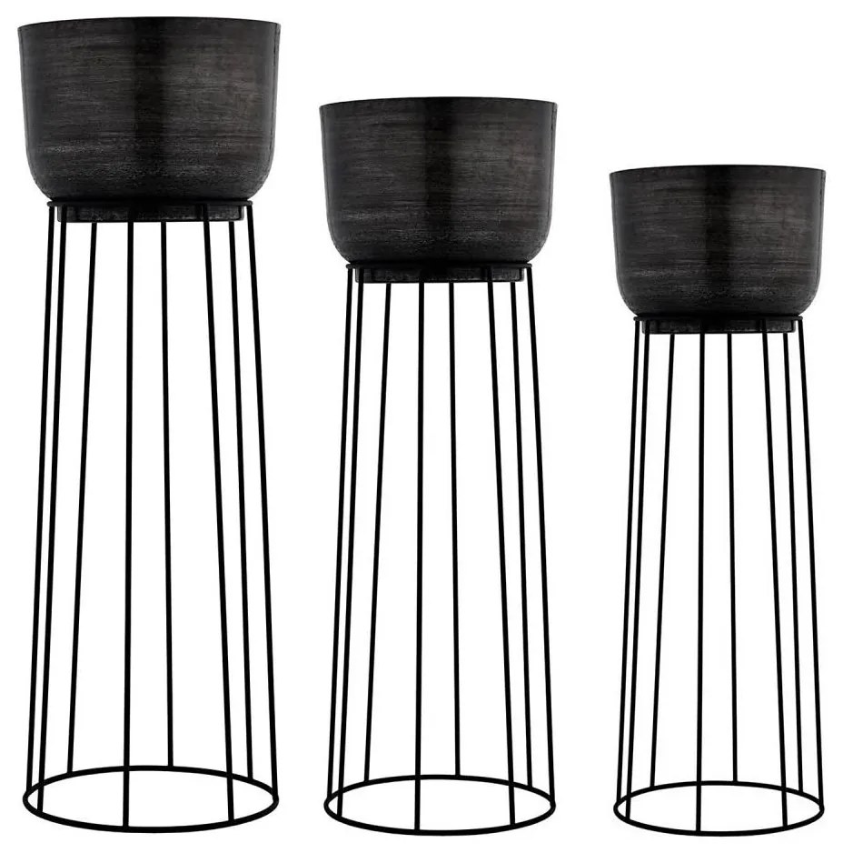 Eglo 428096 - KÉSZLET 3x Fém virágcserép OKAYAMA fekete