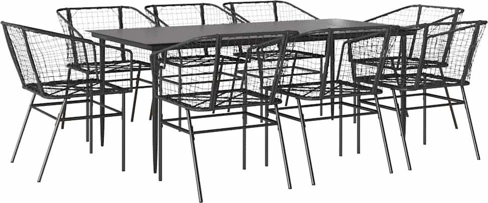 vidaXL 9 részes fekete polyrattan üveg kerti étkezőgarnitúra