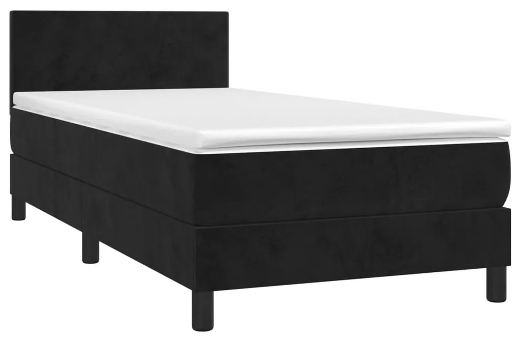 fekete bársony rugós és LED-es ágy matraccal 90x200 cm