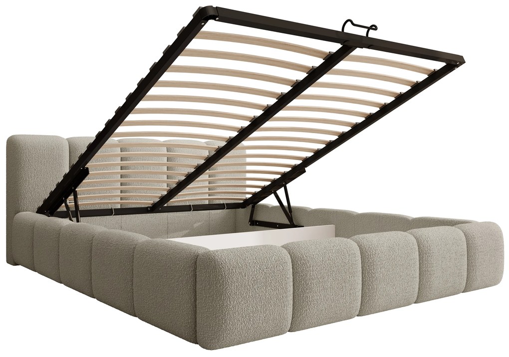 Tesia kárpitozott ágy 160x200 ágyneműtartóval - bézs bouclé Quelle 05