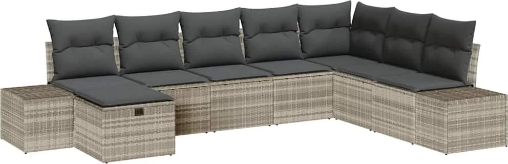 vidaXL Kerti Kanapé Szett párnával 8 pcs Világosszürke Poli rattan