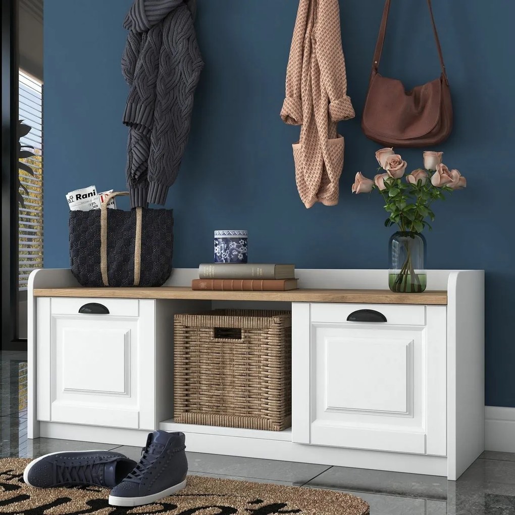 Polo White and Walnut fali akasztó cipőtartóval