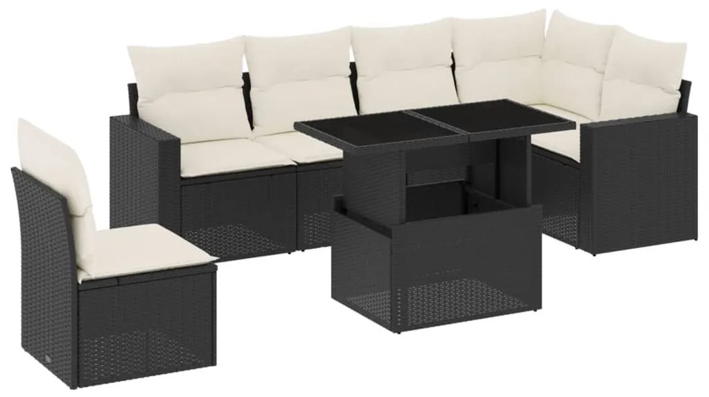 7 részes fekete polyrattan kerti ülőgarnitúra párnával