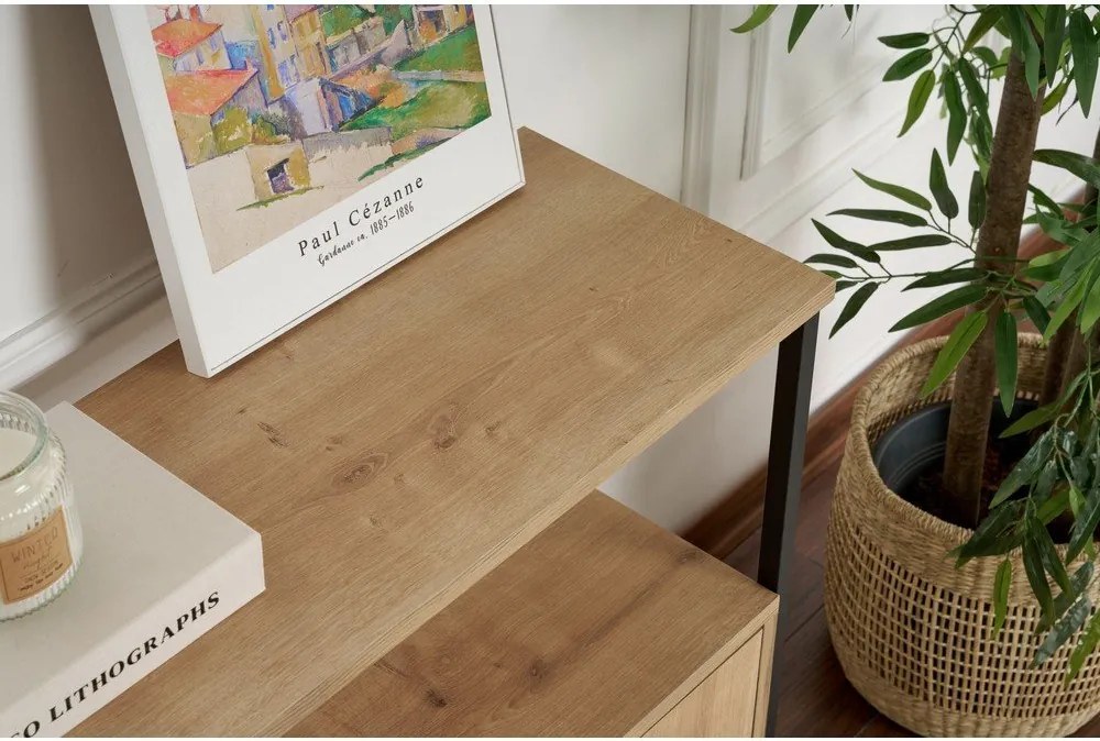 Világos natúr színű konzolasztal tölgyfa dekorral 29,5x120 cm Solace – Kalune Design