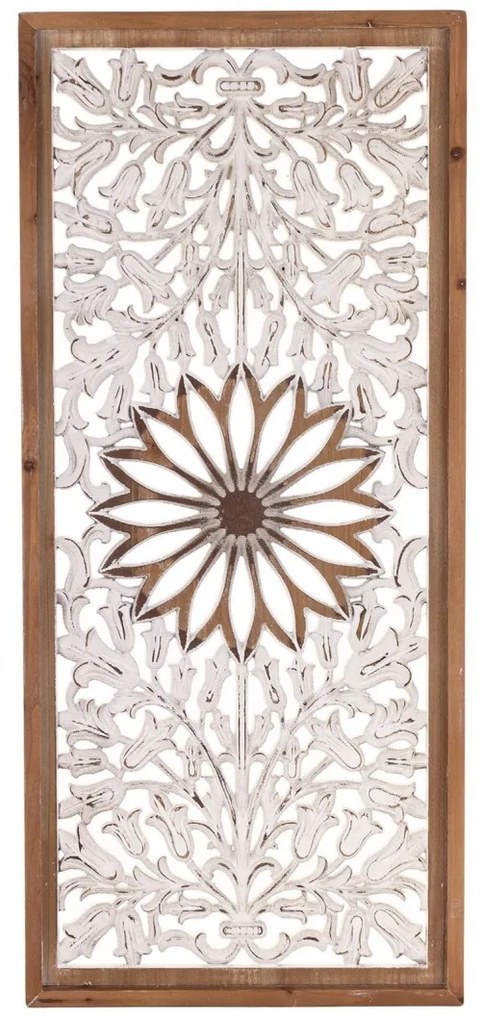 Kopottas vintage fehér-barna szögletes fából készült faldekoráció 83,5x37x3cm
