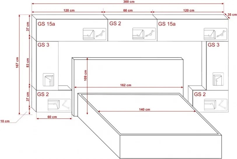 Prince Panama 6 hálószoba bútor magasfényű fehér (300cm)
