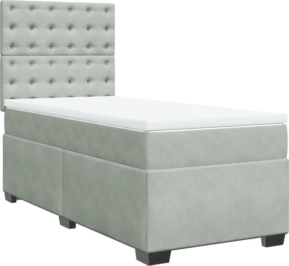 vidaXL világosszürke bársony rugós ágy matraccal 80 x 200 cm