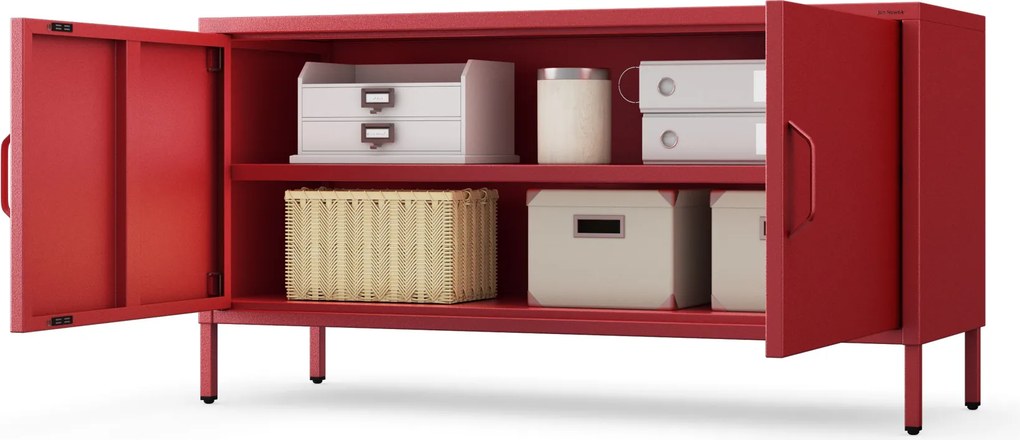 Fém TV-szekrény lábakkal, piros, 1150x595x400 mm: ROSA Modern