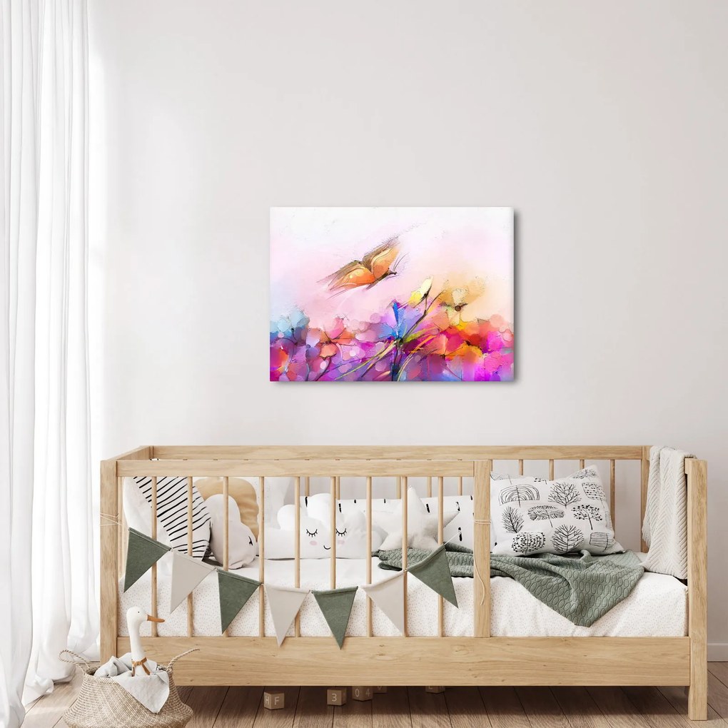 Kép - pillangó a virág felett, absztrakció (70x50 cm)