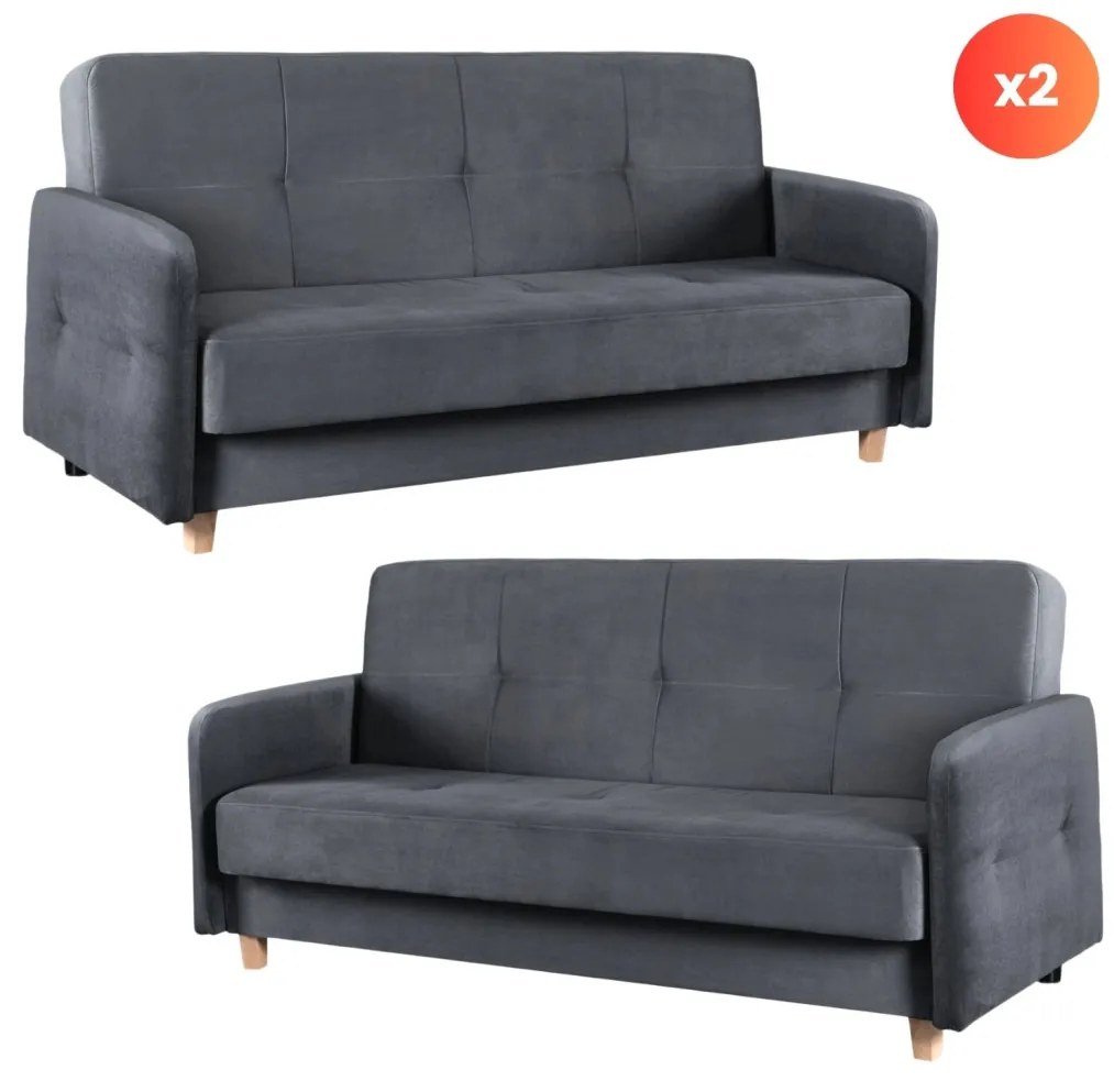 Zestaw 2x Sofa Rozkładana CUBA Szara