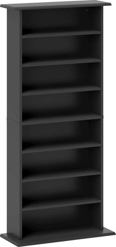 HOMCOM 8-polcos Könyvespolc 360 CD számára, Modern Design, Forgácslap CD Tartó, 58x24x124,5 cm, Fekete | Aosom