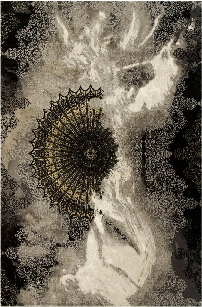 Szőnyeg Fekete Krém Bézs Nappali Dísz Rozetta Vintage Tender 194x290 cm