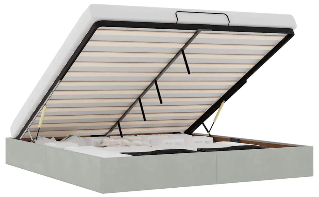 Ottomán ágykeret matrac nélkül világosszürke 200x200 cm bársony