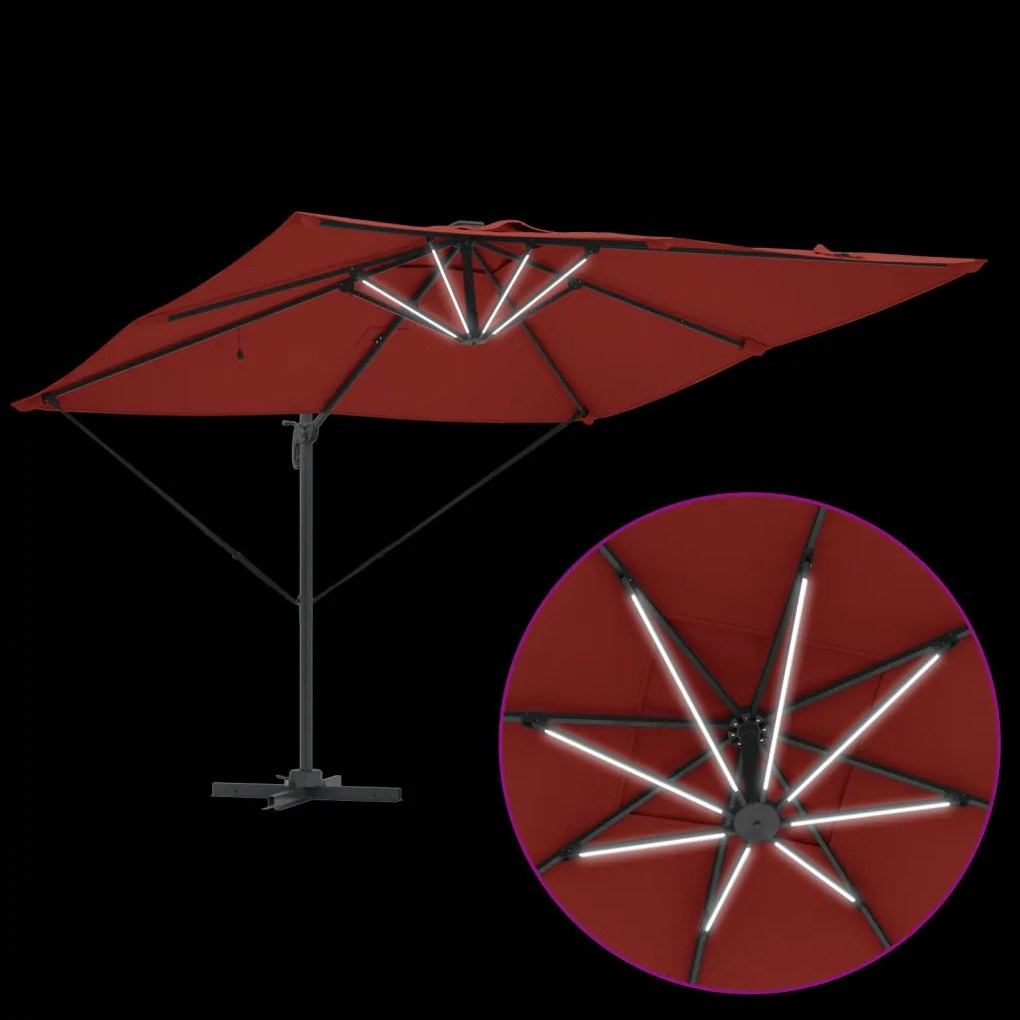 Roma Cantilever Napernyő LED lámpákkal, terrakotta - 286 x 285 x 270 cm, alumínium.