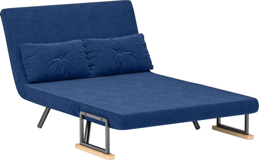 HOMCOM 2-Fős Állítható Háttámlás Kanapéágy, Kihajtható Kétfős Kanapéágy 2 Párnával a Nappaliba, Kárpitozott Szövet, Acél és Fa, 102x73x81 cm, Kék | Ao
