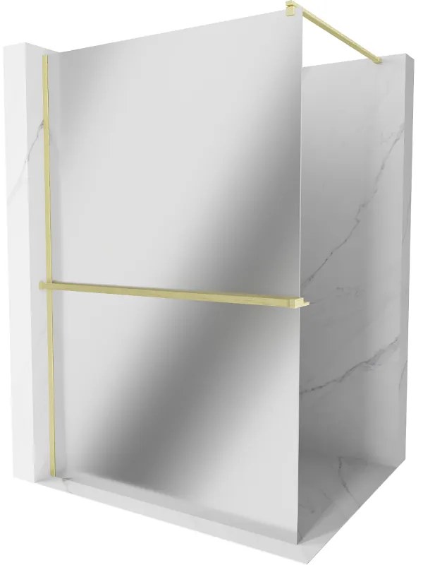 Mexen Kioto+, Walk-In zuhanyparaván polccal és akasztóval 80 x 200 cm, 8 mm tükörmintás üveg, arany matt profil, 800-080-121-55-50