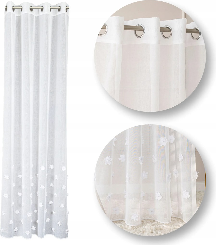 Függöny kész függöny 3D virág hímzett gyöngyökkel 140x250 Gyöngy