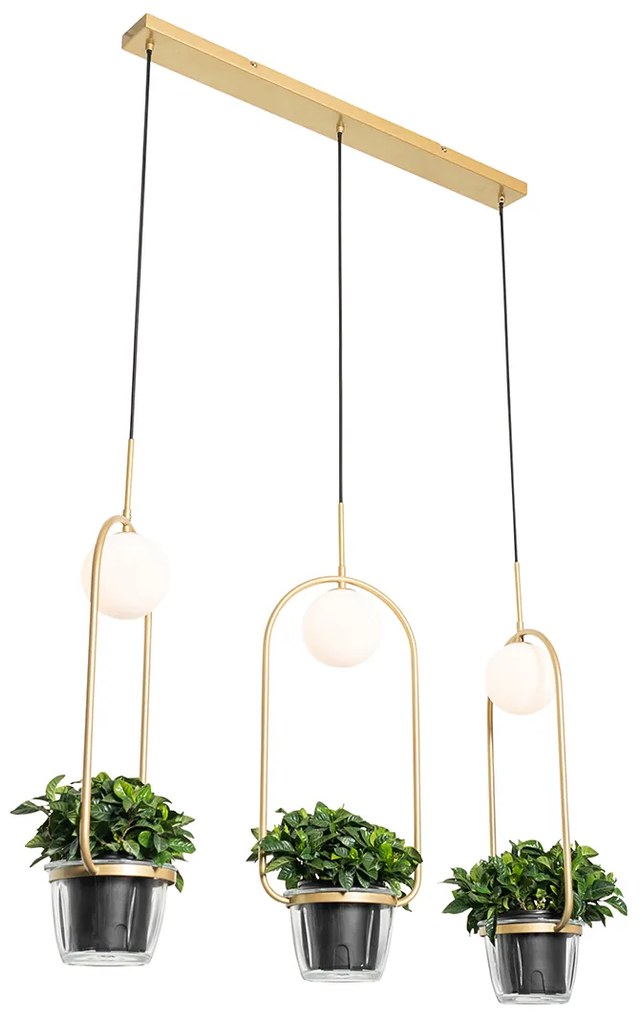 Art Deco függőlámpa arany fehér üveggel 3-lámpás - Isabella