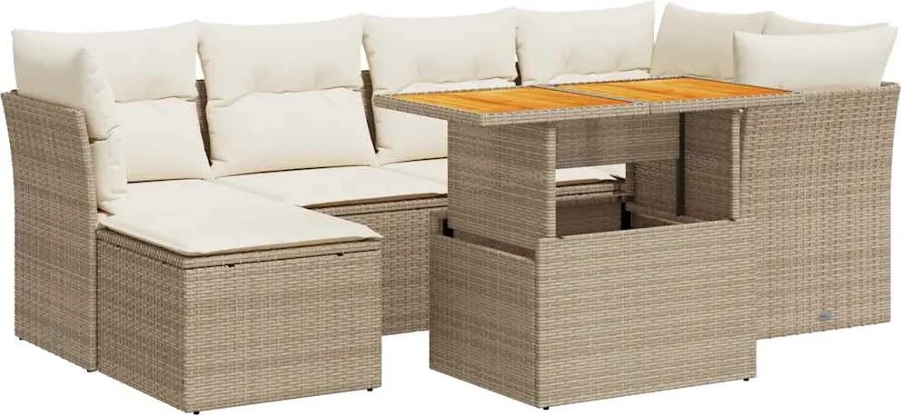 vidaXL 7 részes bézs polyrattan kerti ülőgarnitúra párnákkal