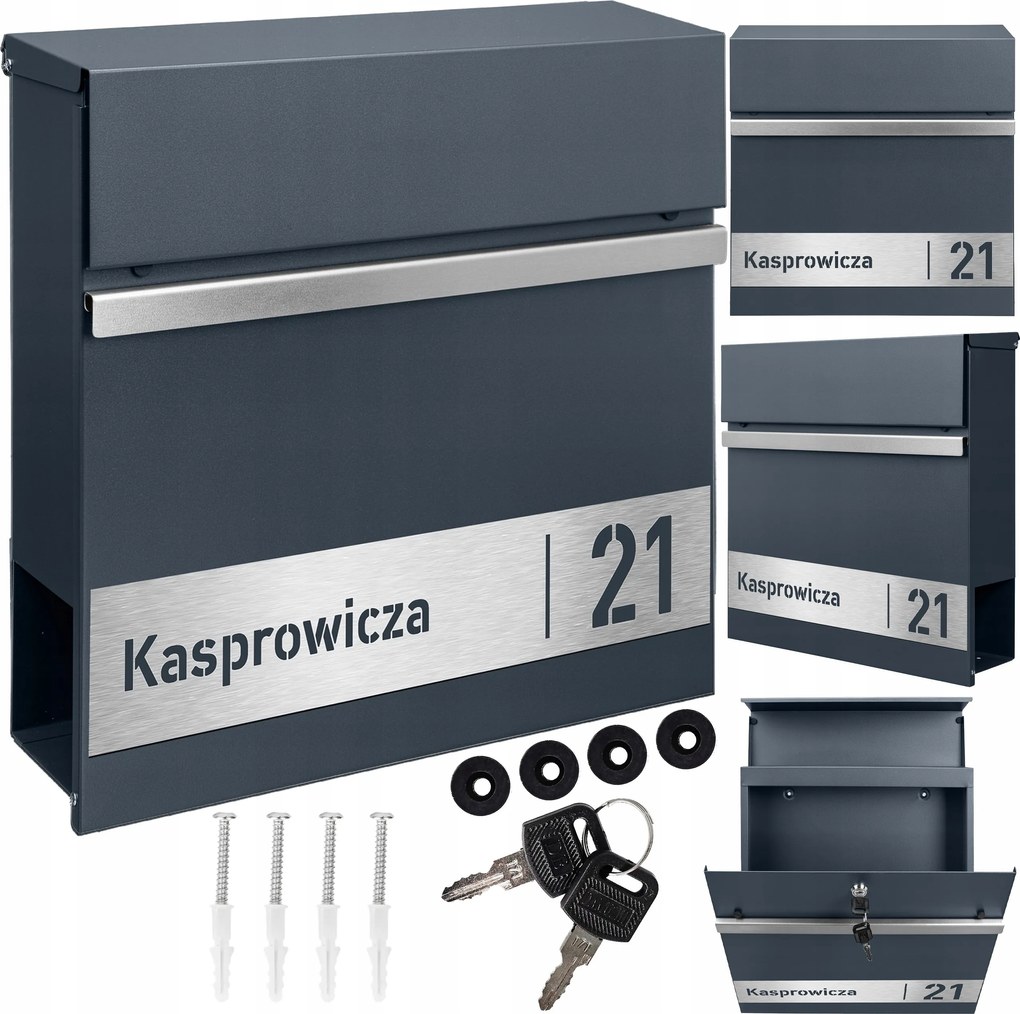 Antracit Postaláda Exlusive Cím Házszám Laminált Ezüst